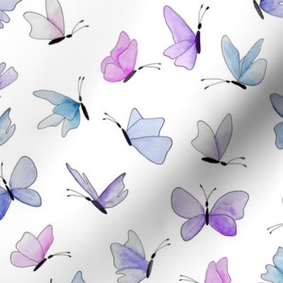 watercolor butterflies - purple mix on white - ELH