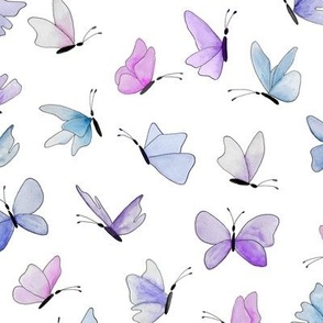 watercolor butterflies - purple mix on white - ELH