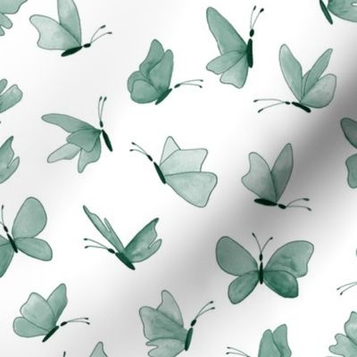 watercolor butterflies - dark jade green on white - ELH