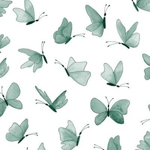 watercolor butterflies - dark jade green on white - ELH