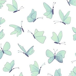 watercolor butterflies - purple and mint on white - ELH