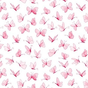 small watercolor butterflies - cherry red and pink on white - ELH