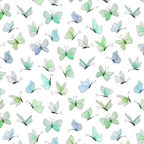small watercolor butterflies - green mix on white - ELH