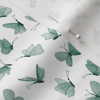 small watercolor butterflies - dark jade green  on white  - ELH
