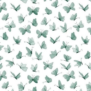 small watercolor butterflies - dark jade green  on white  - ELH