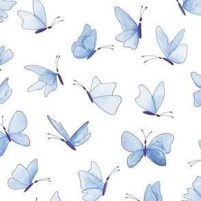 watercolor butterflies -  blue and purple on white - ELH