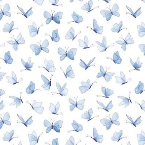 small watercolor butterflies -  blue and purple on white - ELH