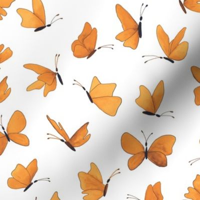 watercolor butterflies - saffron and orange on white - ELH