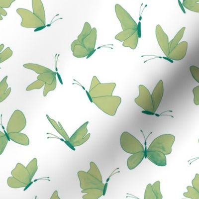 watercolor butterflies - chalk greens on white - ELH