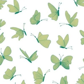 watercolor butterflies - chalk greens on white - ELH