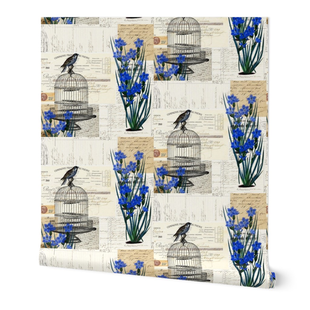 French Birdcage Blue Flowers