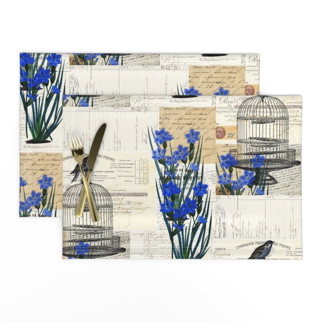 French Birdcage Blue Flowers