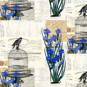 French Birdcage Blue Flowers