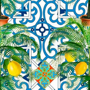 Italian,Palmtree,majolica,citrus,lemons,Moroccan tiles 