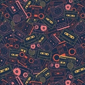 Cassette Tape Players - navy blue and sherbert colorway