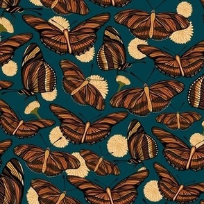 Butterflies and Chrysanthemums  (Dark Turquoise)