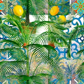 Italian,Palmtree,majolica,citrus,lemons,Moroccan tiles 