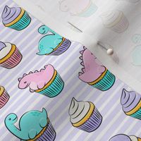 (mini scale) dinosaur cupcakes - dino birthday - trex - purple stripes C22