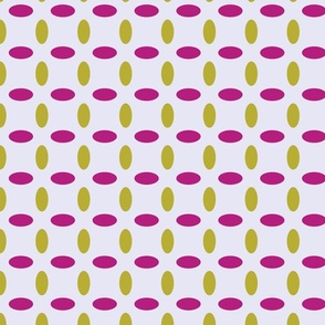 pale olive and magenta ovals on pale lilac background. 