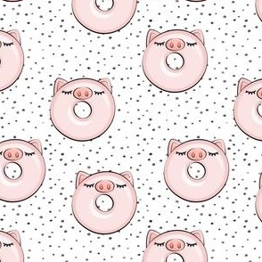 (small scale) piggy donut - cute pig (grey dots) C22