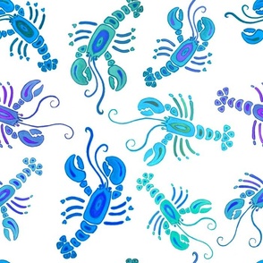Colorful Lobsters Blue Green and Purple