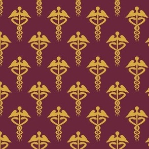 caduceus small  maroon and gold
