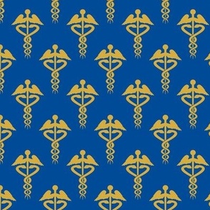 caduceus small  blue and gold