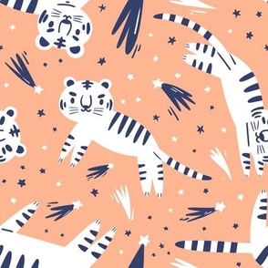 Tigers and Stars in Peach and Navy, Large
