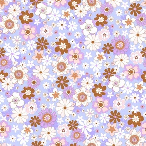 Retro blooms Brown lilac blue by Jac Slade