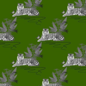 Year of the Tiger (motif) - greyscale on jungle green, medium