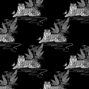 Year of the Tiger (motif) - greyscale on black, medium