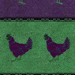 Red Rooster and Purple Chicken on Velvety Stripes 