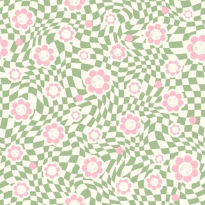Y2K checkerboard pink daisy