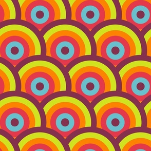 Large // Retro groovy fish scale pattern in a warm color palette