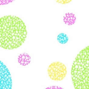 565- Textured Pastel Neon Bubbles in jumbo scale, with hot pink, turquoise, lime green and buttery yellow - for wallpaper, bed linen and apparel.