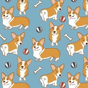 Corgi Dogs on Denim Blue