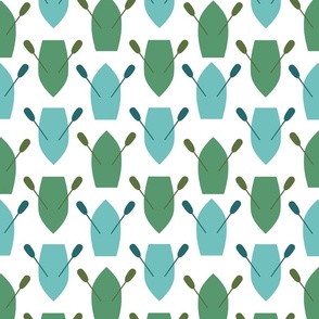 Row Boats, Green and Teal on White