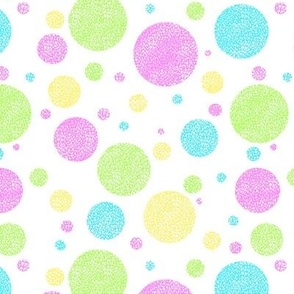 565- Textured Pastel Neon Bubbles in large scale, with hot pink, turquoise, lime green and buttery yellow - for wallpaper, bed linen and apparel.