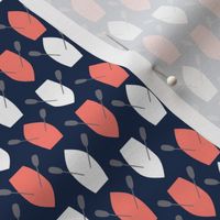 Small Row Boats,  Coral and White on Navy