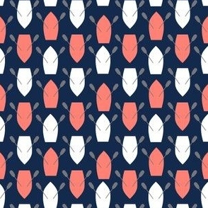 Small Row Boats,  Coral and White on Navy