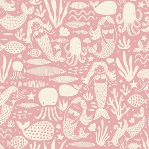 Block Print Mermaids Pink