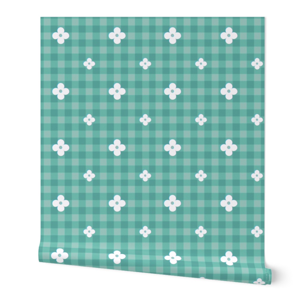 Minty floral checkerboard