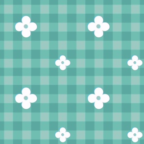 Minty floral checkerboard