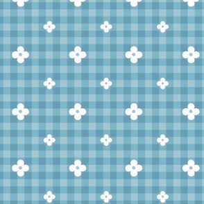 Small daisies on light blue checkerboard