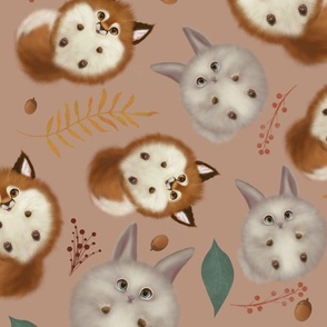 Round adorable foxes and bunnies  - large scale