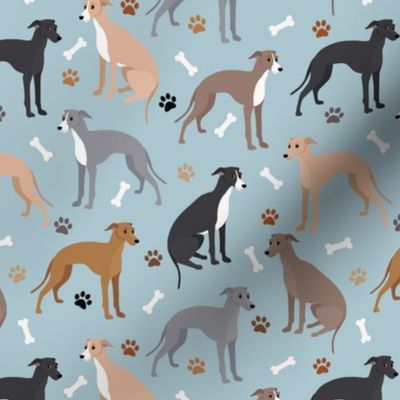 Italian Greyhound Paws and Bones Blue