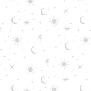 Mystic magic Universe sun moon phase and stars sweet dreams night soft gray in white