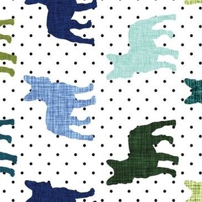 rotated polka dot french bulldogs + deep sea, lime no. 2, hunter, aqua, cobalt, cornflower, 120-16, 165-8