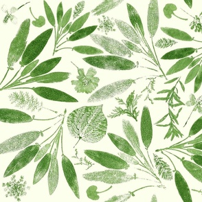 block print green leaves