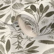 block print griege taupe leaves